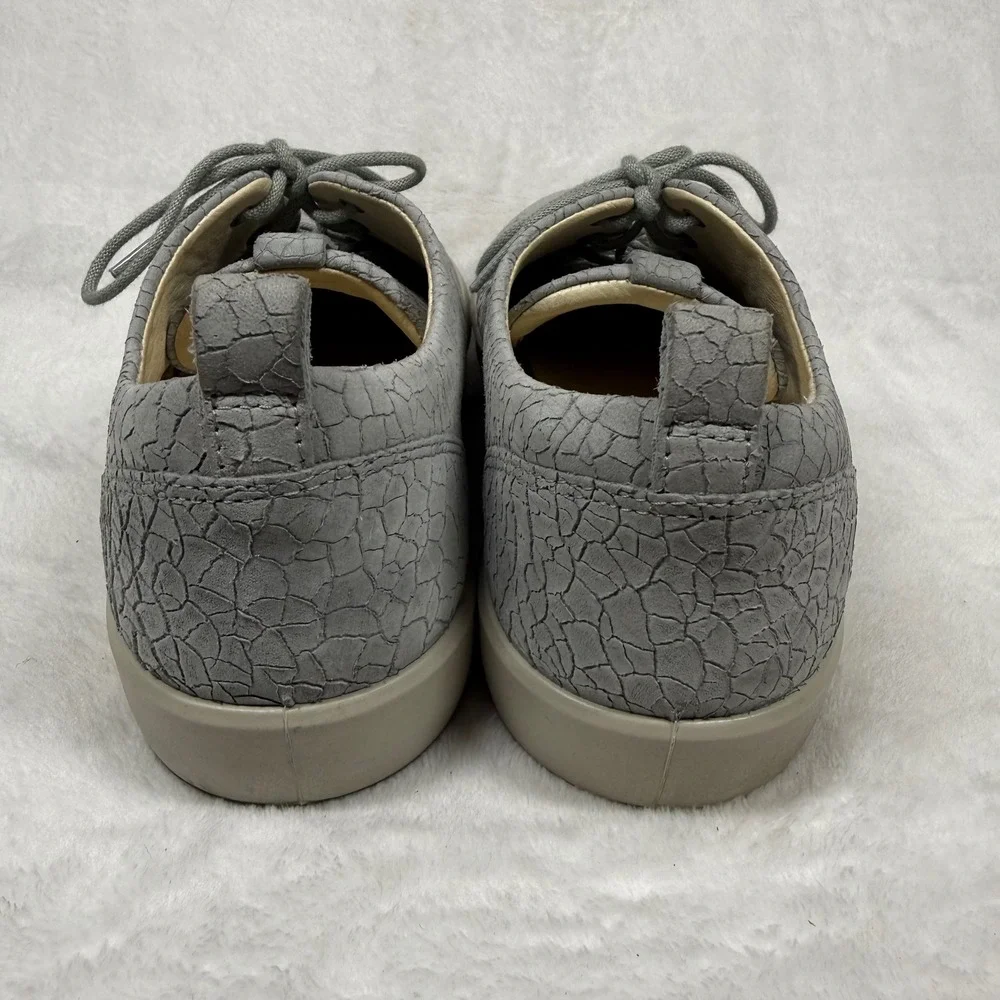 ECCO Soft 7 Grey Crackle Textured Leather Low Top‎ Lace Up Sneakers Mens 8